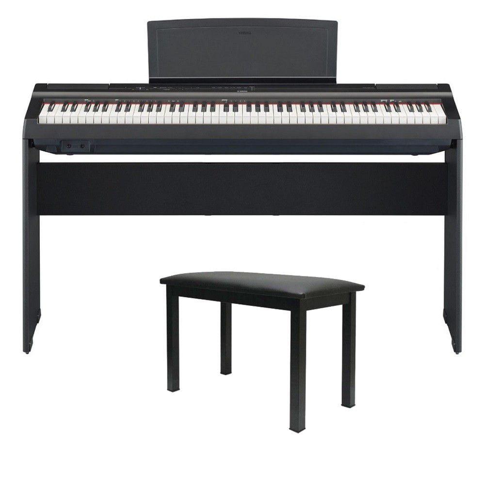 Kit Piano Digital YAMAHA P125 Preto 88 Teclas + Estante L-125 + Banqueta BP-20C